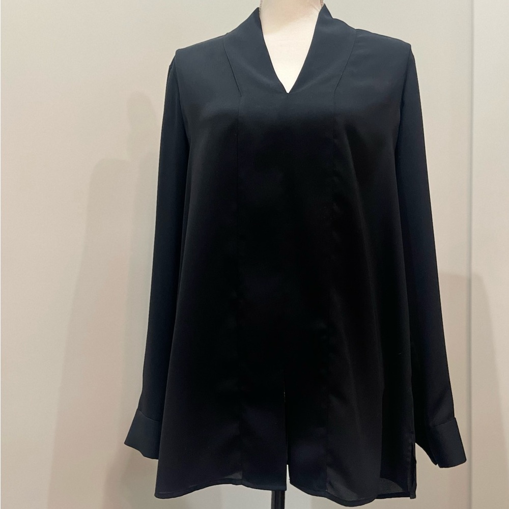 Lands End Elegant Black Long Sleeve Blouse Size 12